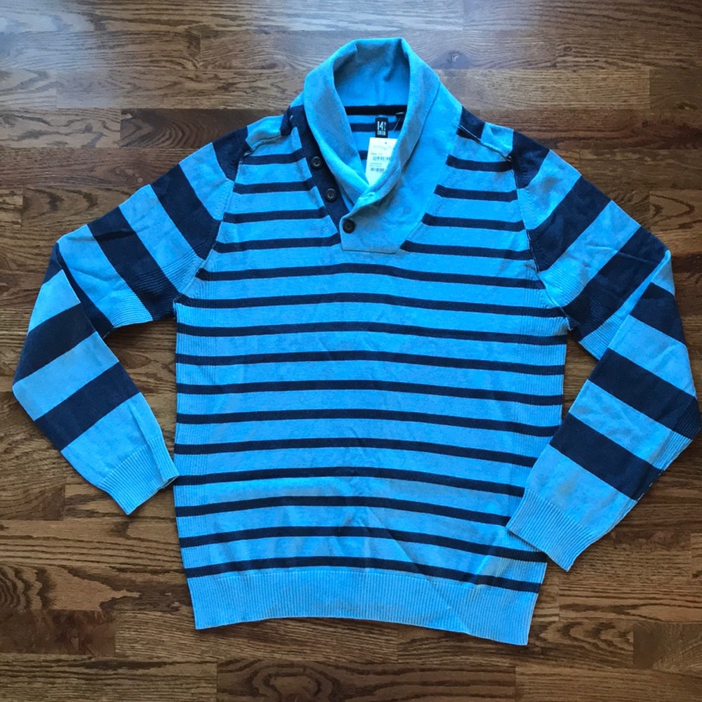 14th & Union Striped Button Shawl-Collar Sweater